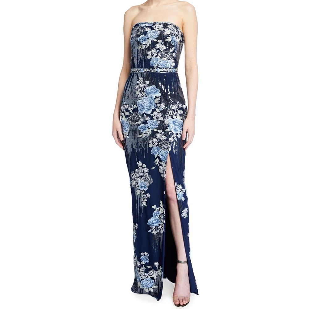 Marchesa Notte
Floral Embroidered Sequin Bustier Column Gown
